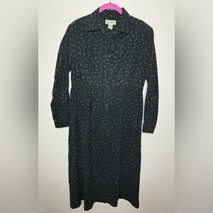 L.L. bean vintage navy blue/green floral corduroy button up dress size 6 petite